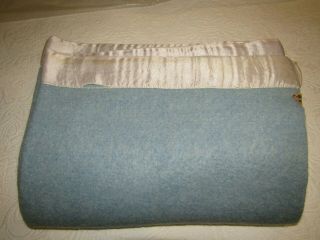 Vintage Wool Blanket Blue St Marys Wool Full 88 " X 72 "