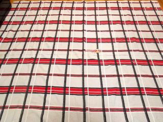 Vintage Bates Tan Bedspread Woven Fabric Red & Black Stripe