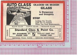 Advertising Postcard Auto Glass Standard Glass & Paint Co.  Waterloo,  Iowa