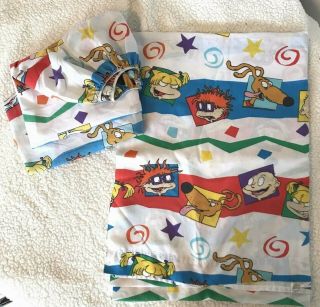Vintage Rugrats Fitted & Flat Twin Bed Sheet Set Bedding Fabric Tommy Angelica