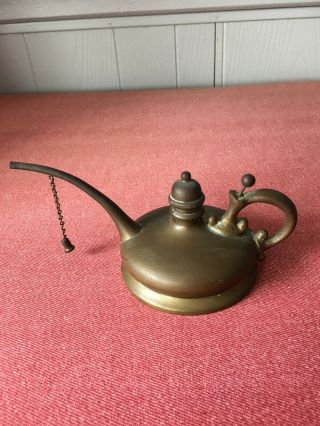 Vintage Ornate Brass Oil Can With Curved Spout,  Made By Buffalo Mfg.  Co.