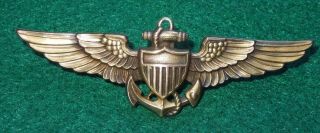 Wwii Us Naval Aviator Amico Pilot Wings Usn Full Sized 1/20th 10k Gold On Silver