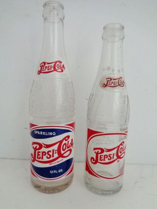 Vintage 1940s Pepsi Cola Double Dot Bottles 12 Oz & 8 Oz Mattoon Evansville
