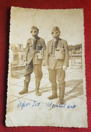Wwii,  Croatia,  Ndh A Soldier With A Gas Mask Real Photo Postcard