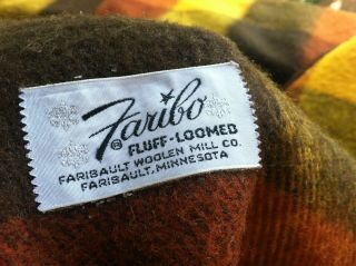 Camp Blanket Faribo Faribault Minnesota Woolen Mills Wool Plaid Picnic 53x63 USA 2