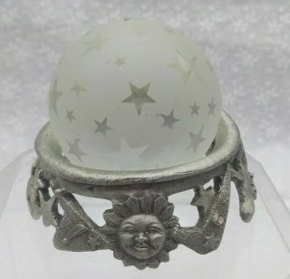 Pewter Base Sun,  Moon And Planets With Frosted Glass Ball With Star