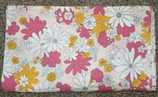 Vtg Canon Monticello Muslin Pink White Daisy Floral Full Flat Sheet 81 X 104