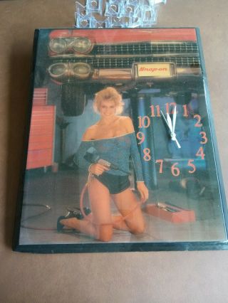 Vintage Snap On Tools Blonde Girl In Blue Top Wooden Wall Clock 19 " X 15 "