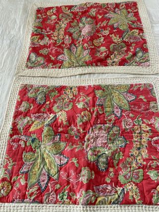 Vintage Hand Quilted Red Floral Quilt Shams Set Of 2 Pottery Barn 30 " X 42 " 29