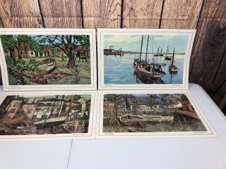 Vintage Set Of 4 Gas Co.  Laminated Reversible Placemats Lionel Barrymore (w)