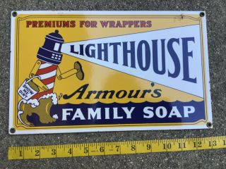 Vintage Lighthouse Armour’s Family Soap Porcelain Advertisement Advertising Sign