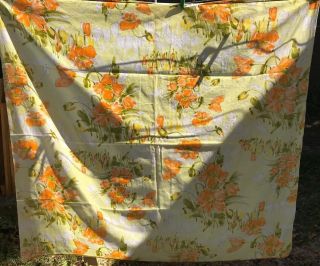 Vintage Coral Peach Floral Tablecloth 48 " X 52 " Nearly Square Lime Yellow Usa?