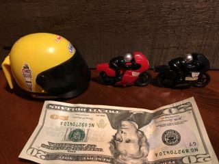 Vintage Shoei Pullback Kawasaki Motorcycle Helmet Toy With 2 Motorcycles