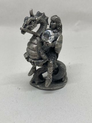 The Dragon Rider Pewter Figurine,  Woman Holding Crystal,  Vintage,  D&d,  Magic