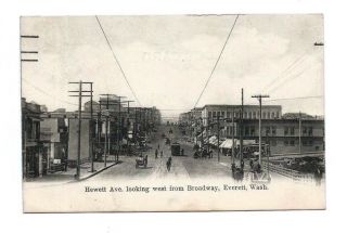 Vintage 1907 Postcard Everett Hewett Avenue Horse Wagon Trolley Photo Art Wa Us