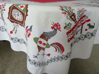 Vintage Rare Rooster 8am Breakfast Call Tablecloth 1950 