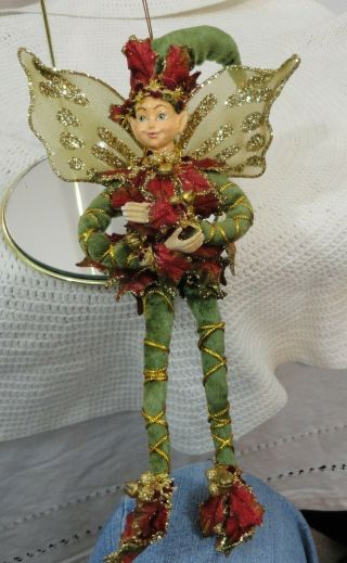 Fairy Doll Forest Elf With Glittered Wings Bendable Legs Arms Bells 10 " Ornament