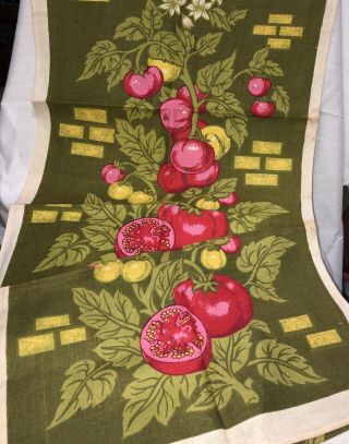 Vintage Linen Cotton Blend Tea Towels Tomatoes Mid Century Modern Nwt