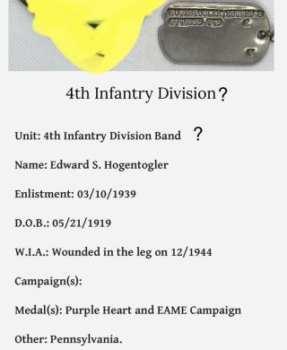 Wwii Dog Tag Wia 4th Infantry Division? Wounded