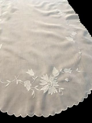 Vintage White Doily Runner Centerpiece Applique & Embroidery Large Oval 34 X 17