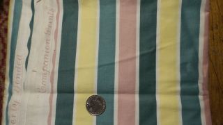 Vintage Polished Cotton Fabric Green Yellow Pink Stripe Waverly 1 Yd/36 " Wide
