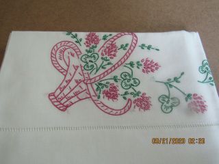 Vintage Hand Embroidered Pillow Cases Basket Design Linens