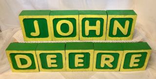 Vtg John Deere Tractor Advertising Wood Sign 9 Block Letters Handcrafted Painted