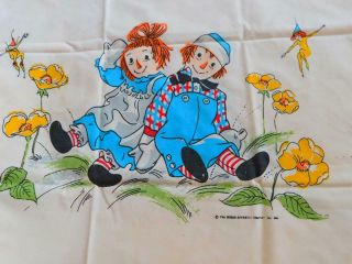 Vintage Raggedy Ann & Andy Twin Size Fitted Bed Sheet & Pillowcase Wamsutta Set