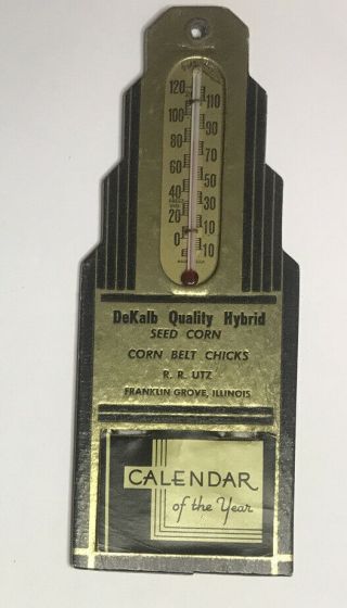 Dekalb Quality Hybrid Seed Corn 1942 Thermometer - Calendar Deco Franklin,  Ill.