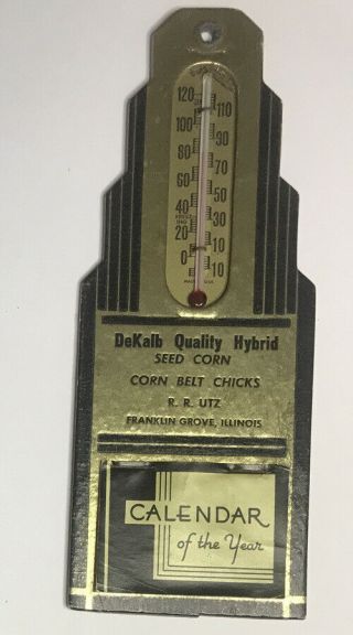 DeKalb Quality Hybrid Seed Corn 1942 Thermometer - calendar Deco Franklin,  Ill. 2