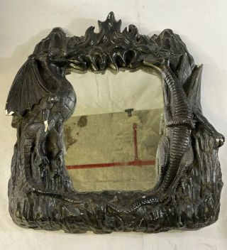 Gothic Dragon Mirrored Wall Sculpture Black 2 Dragons 16” X 14”