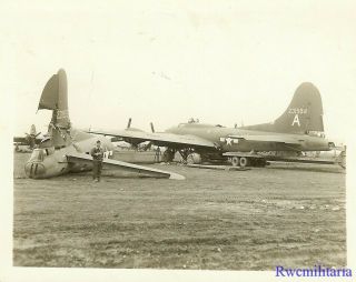 Org.  Photo: 301st Bomb Group B - 17 Bomber (42 - 31584) By Tail Wreckage On Field