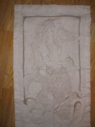 Vintage Mermaid Cream Colored Linen Tea Dish Towel Embellish?