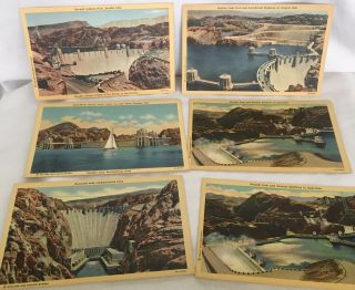 6 Vintage Boulder (hoover) Dam Nevada Postcards,  Unposted,  Tinted Photos,  1940 