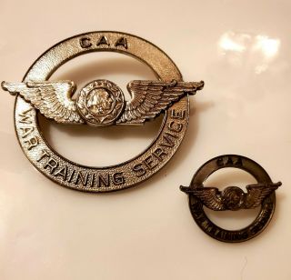 Ww2 Caa War Training Service Sterling Pat Pend Cap Badge And Collar Insignia
