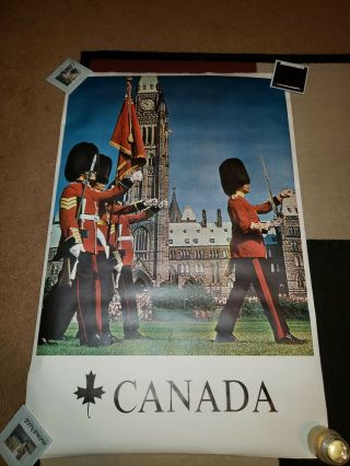 Vintage Poster 1970s Travel Pin - Up Retro World Art Canada Guard Rare