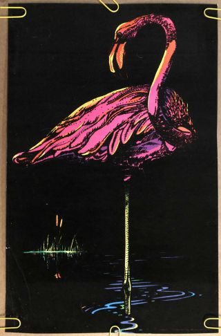 Vintage Poster Black Light Velvet Flamingo 1970’s Hess Shop Pin Up