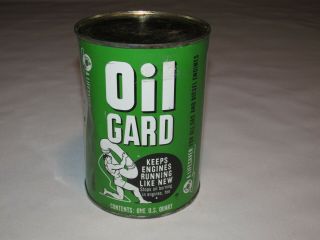 Vintage Oil Gard Can,  Green/white/black Colors,  Still Has Oil,