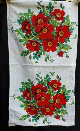 Vintage Red Flowers On White Background Cotton Kitchen Towel 17 " X 31 "