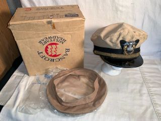 Wwii Usn Us Navy Uscg Officer Khaki Service Visor Hat Zephyr Bancroft Box Named