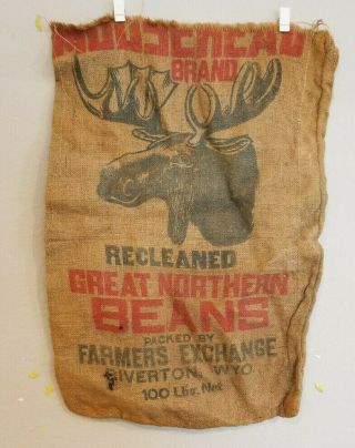 Vintage Moosehead Brand Great Northern Beans 100 Pounds Burlap Sack