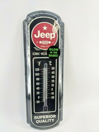 Jeep - Large Tin Thermometer 27 " X 9 " - Glow In Dark - Black Superior Quality