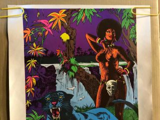 Vintage Blacklight Poster Woman & Panther 1970’s Afro Psychedelic Pinup 2