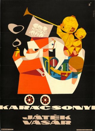 Vtg Orig,  Advertising Poster Christmas Toy Fair - Bear Santa Claus 1959