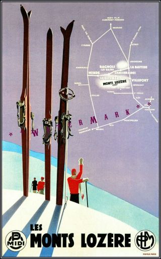 France Les Mont Lozere 1930 Vintage Poster Print Retro Style Travel Winter Ski