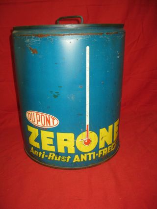 Old Vintage Dupont Zerone Anti - Freeze Metal 5 Gallon Can Litho Oil Auto Gas