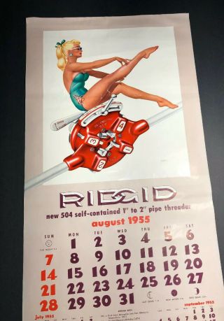 Sexy Pin Up Girl Calendar Page Sign Ridgid Tools 1955 Artist Layne Swimsuit