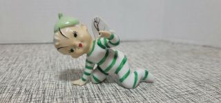 Vintage Japan Ceramic Pixie Elf Angel Stripe Green