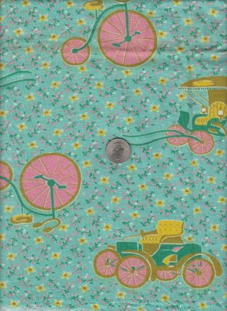 Vintage Feedsack Blue Pink Floral Tricycle Auto Feed Sack Quilt Sewing Fabric