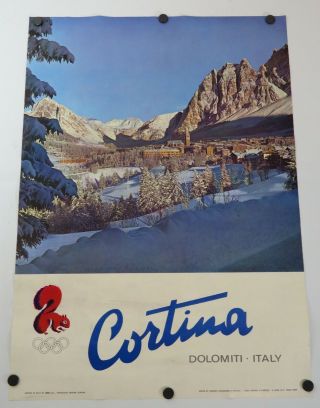 Vintage Cortina Italy Travel Poster Winter Olympics Dolomiti Wine Art Ski Hike